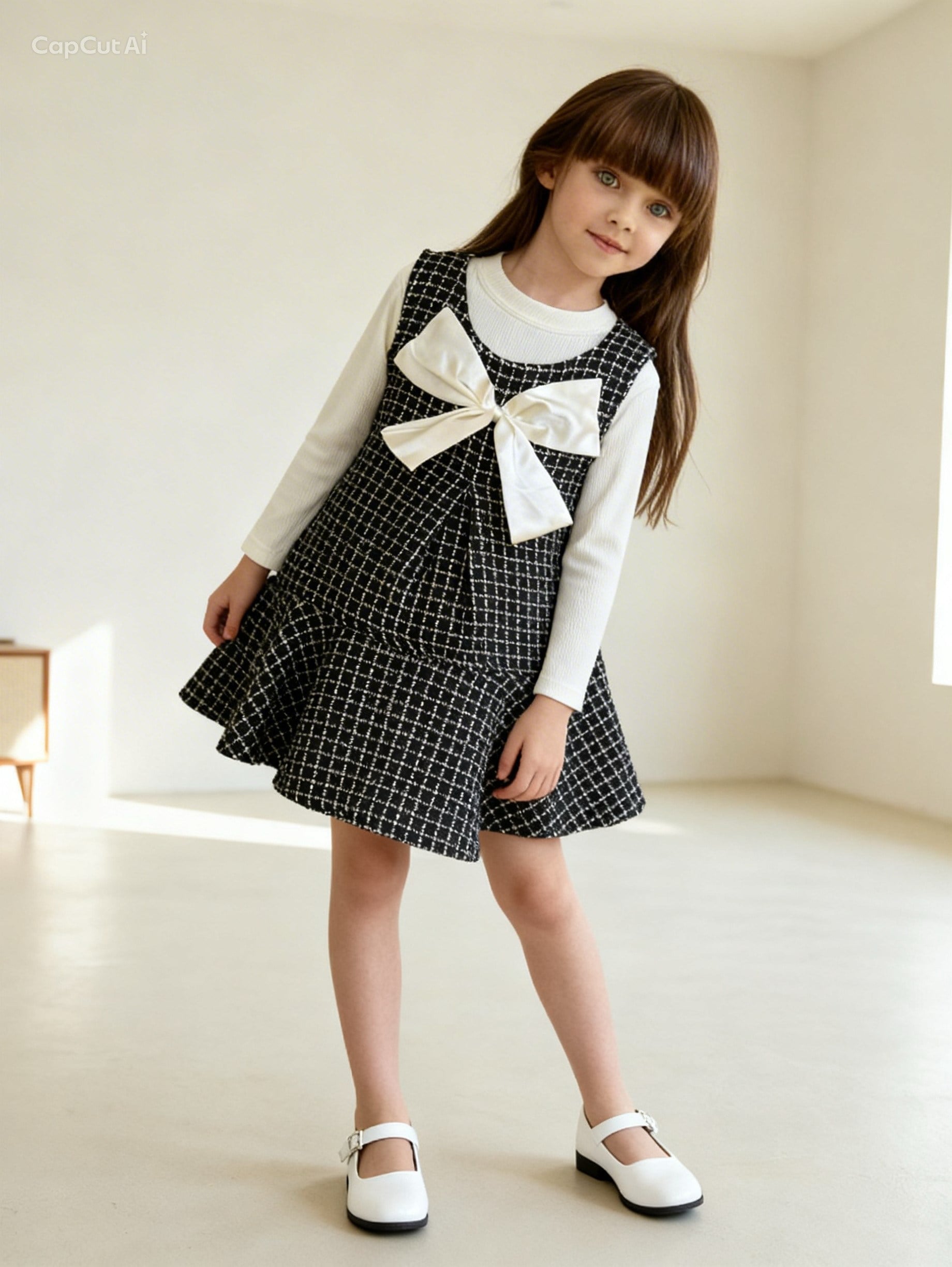 Fiyonk Detay Elbise Tshırt  Takım -Siyah(2-6)