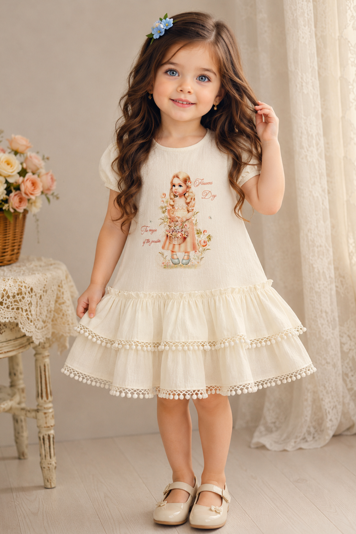 Flowers Day Elbise - Beyaz (1-4yaş)