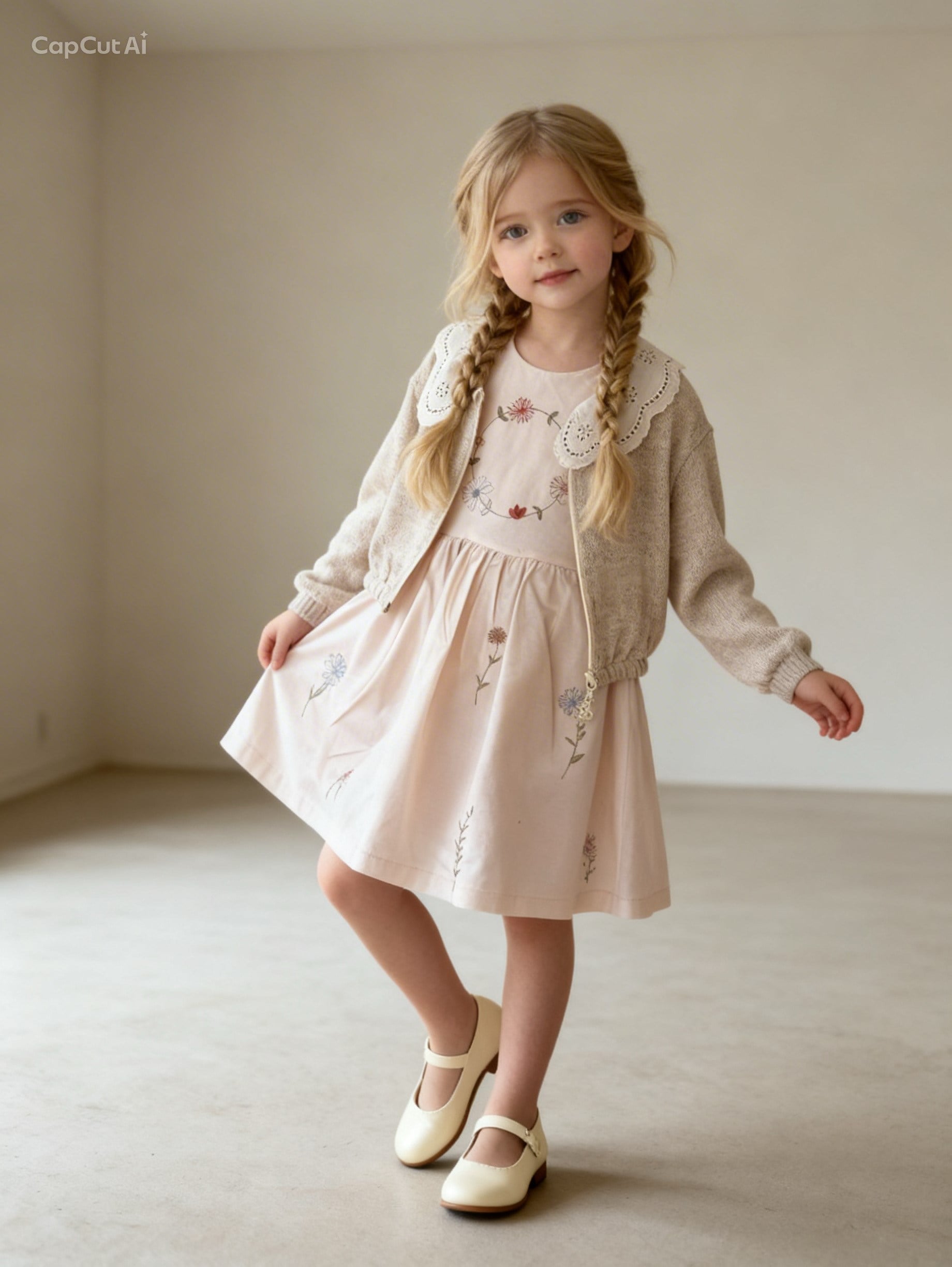 Flowers Elbise -Krem(3-6yaş)