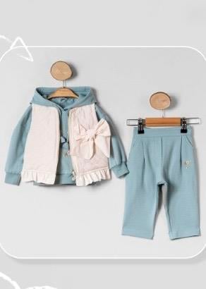 Frillbow Krem Yelekli 3'lü Bebek Takım(9 ay-36 ay)