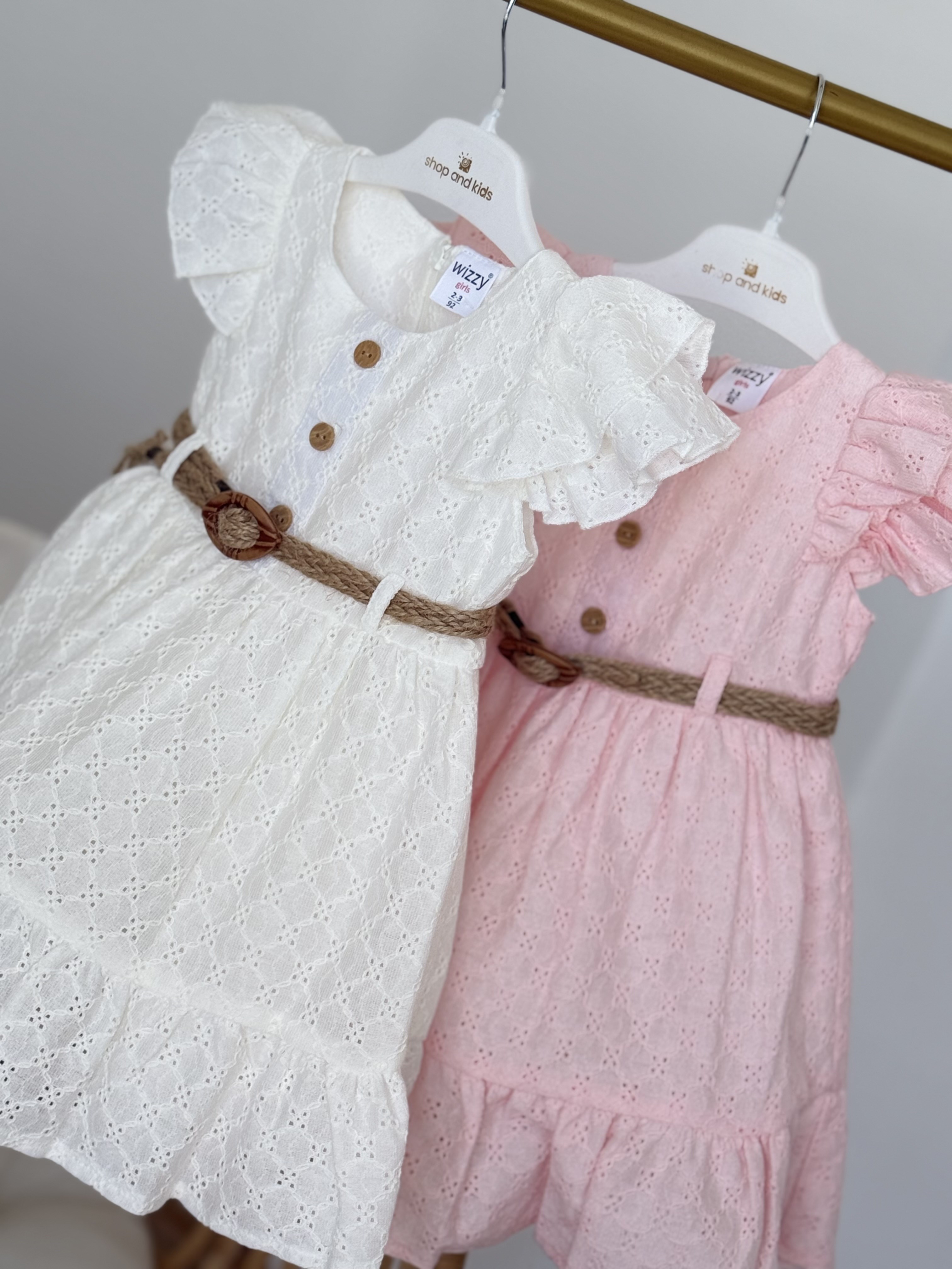 Güpürlü Kemer Detay Elbise - Pudra (2yaş-10yaş)