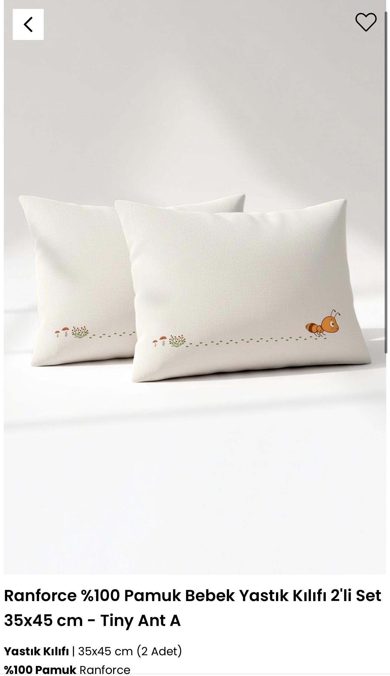Kanz Ranforce %100 Pamuk Bebek Yastık Kılıfı 2'li Set Tiny Ant-A