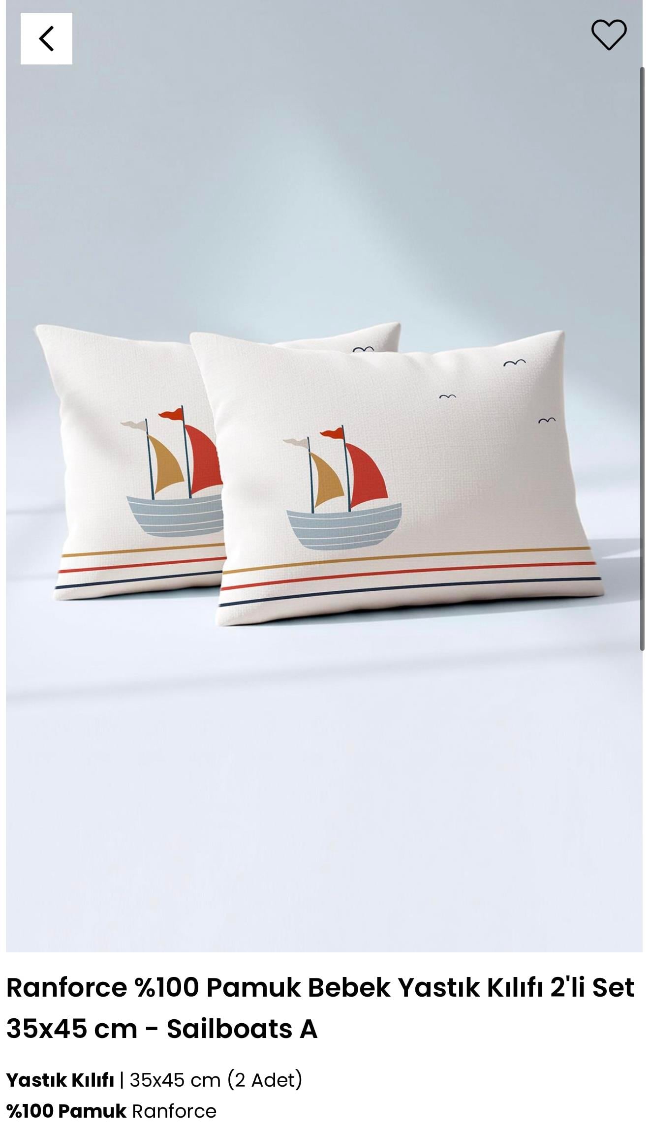 Kanz Ranforce %100 Pamuk Bebek Yastık Kılıfı 2'li Set Sailboats-A