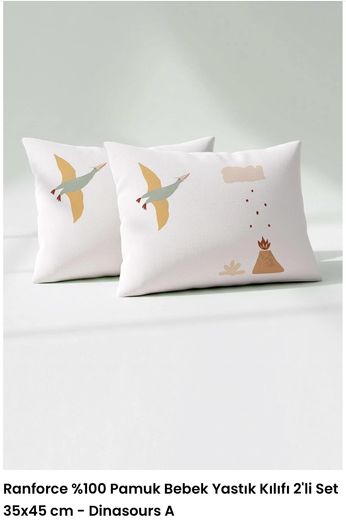 Kanz Ranforce %100 Pamuk Bebek Yastık Kılıfı 2'li Set Dinasaurs-A