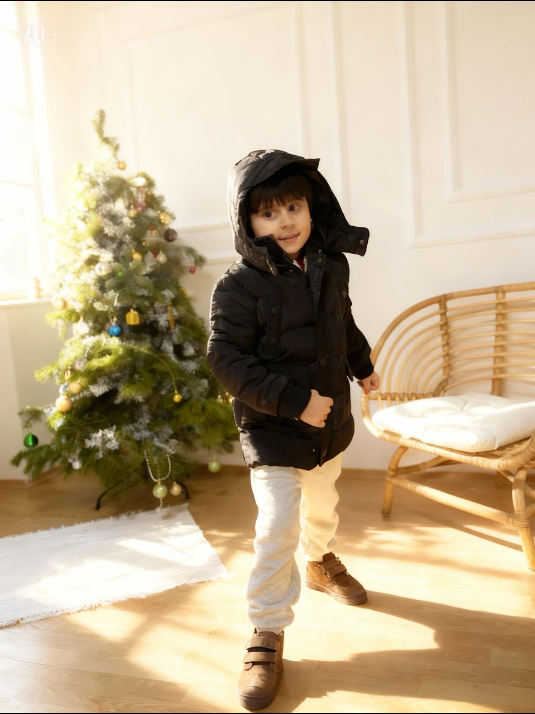 Kapuşonlu Kaban - Siyah (1-8 yaş aralığı)