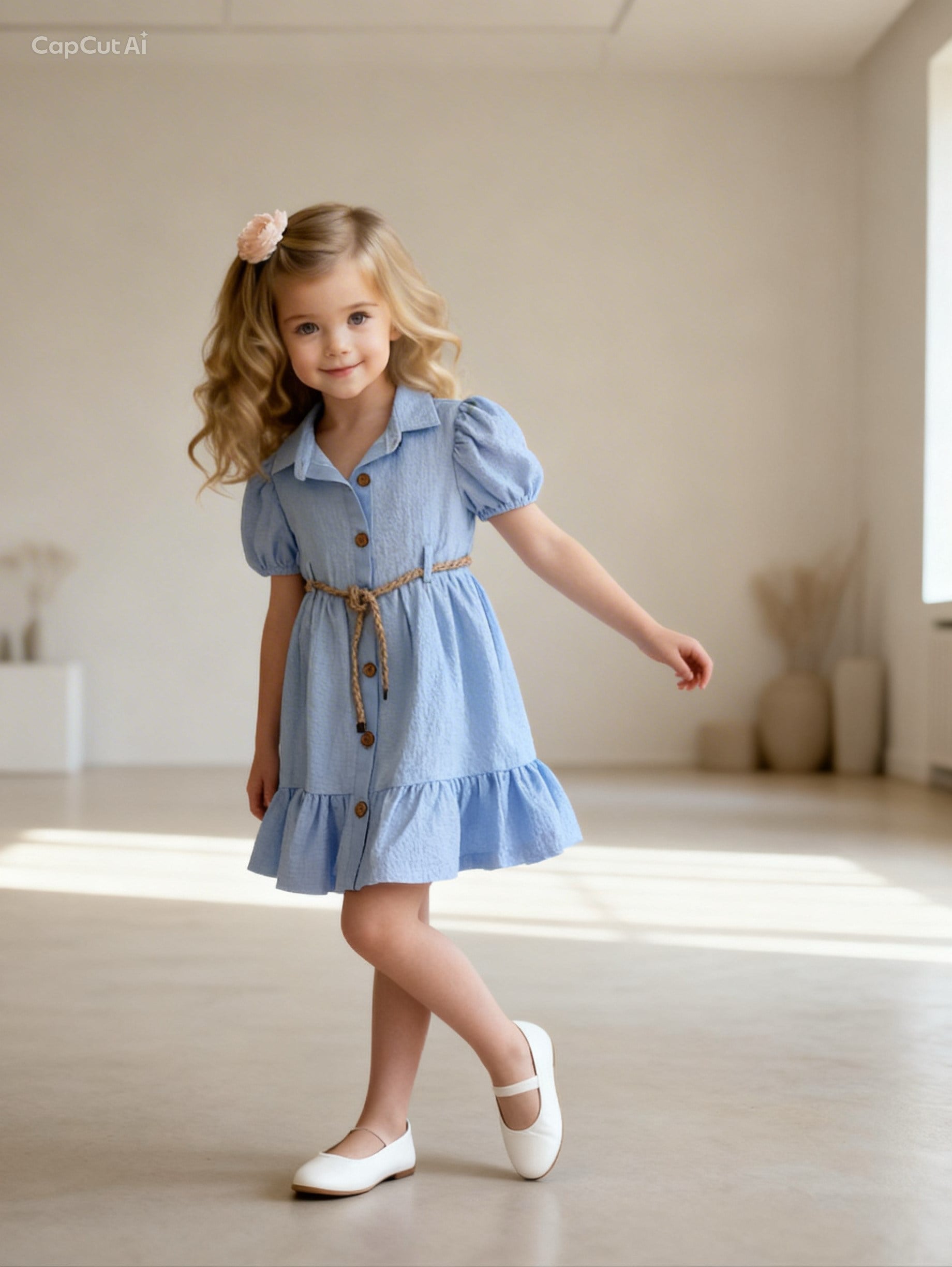 Kemer Detay Elbise - Mavi (2yaş-10yaş)