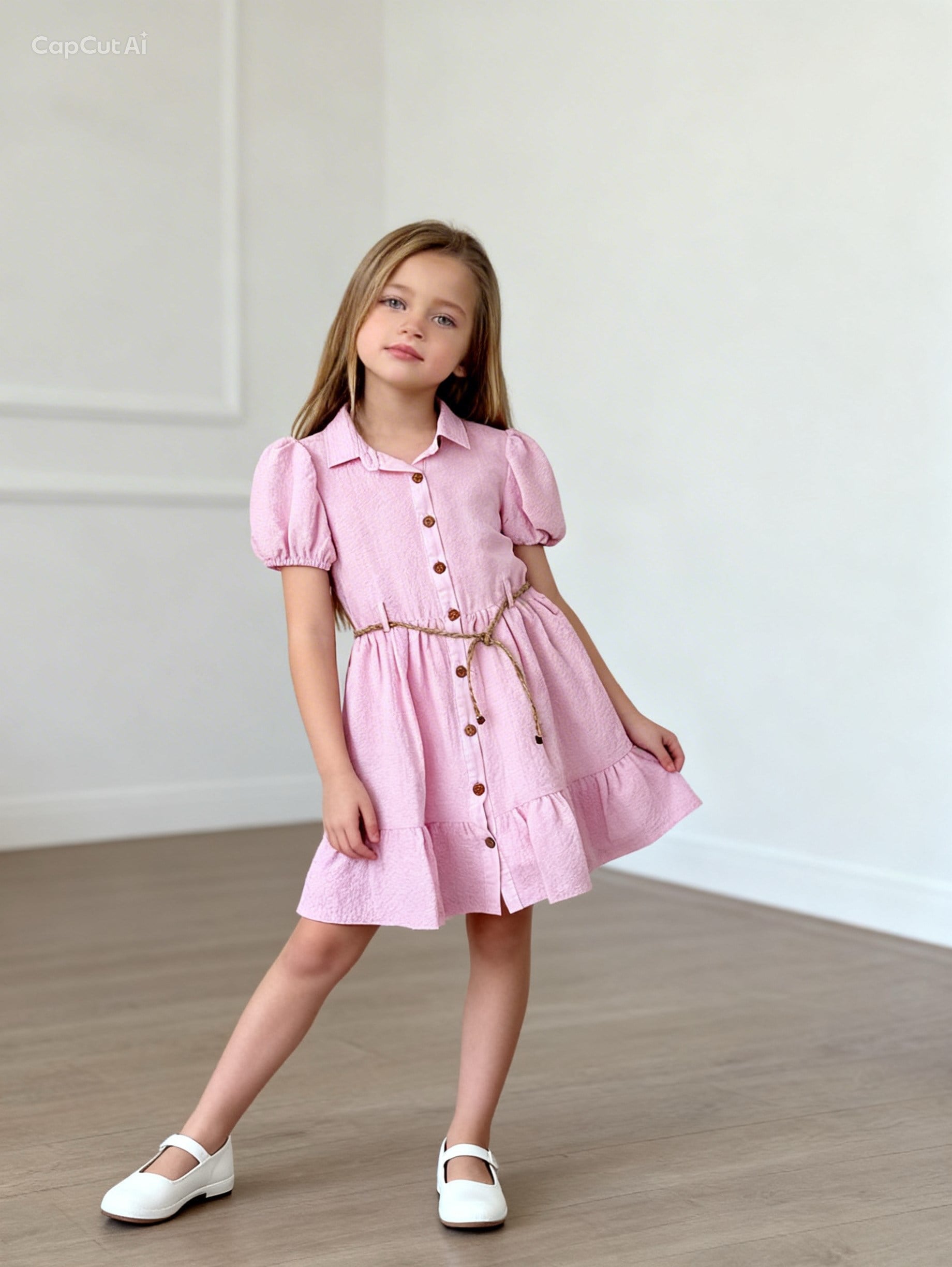 Kemer Detay Elbise - Pembe (2yaş-10yaş)