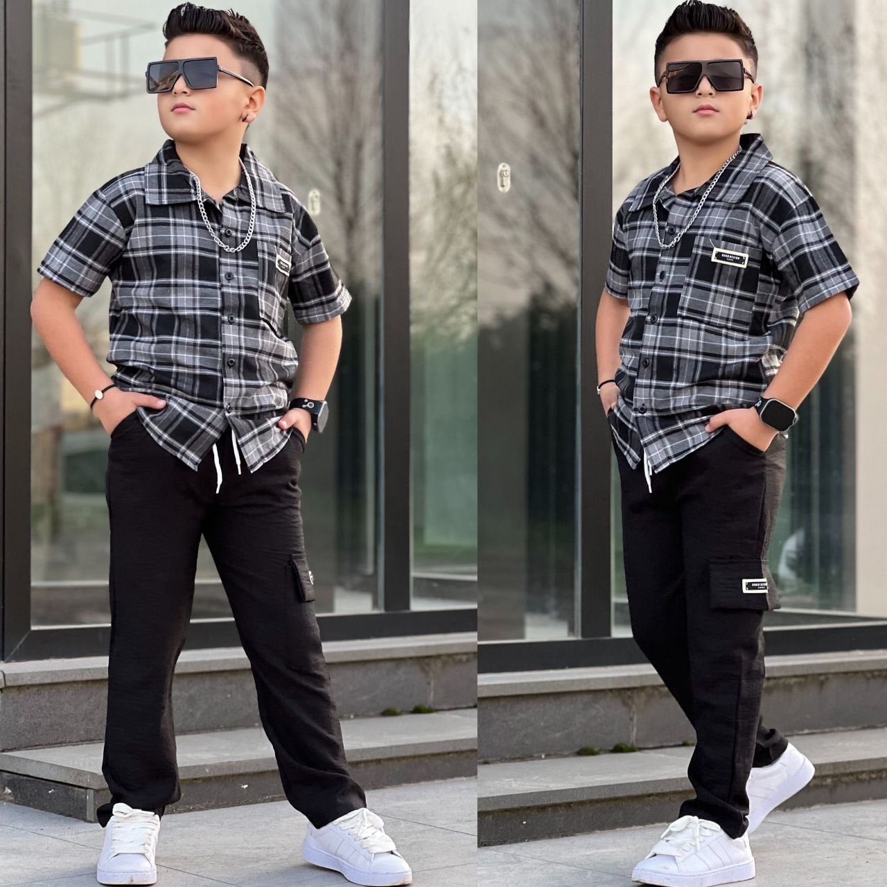 Keten Tarz Gömlekli 2li  Takım-Siyah (9-16 yaş aralığı)