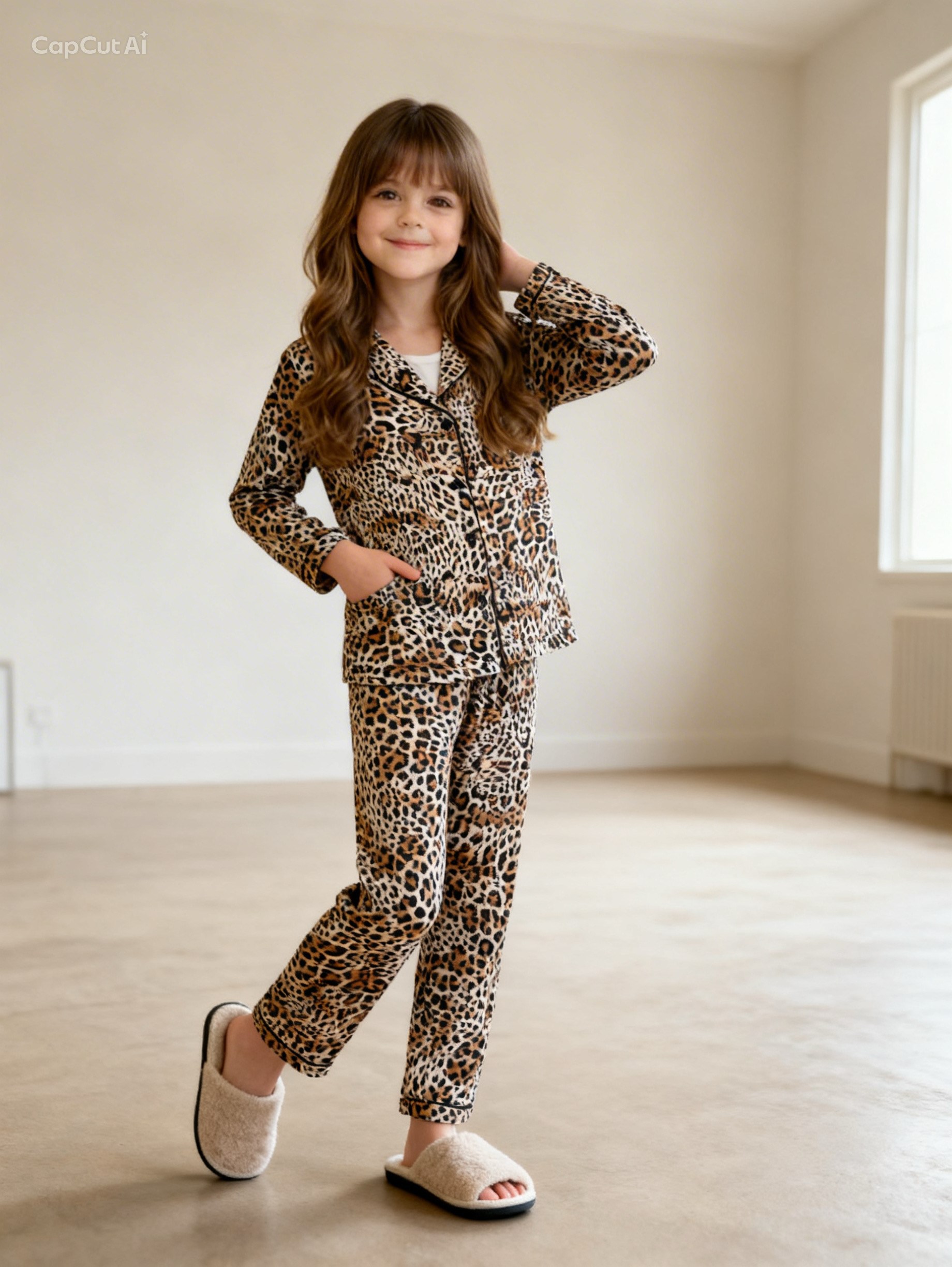 Leopar Düğmeli Pİjama Takımı (4-12 yaş)