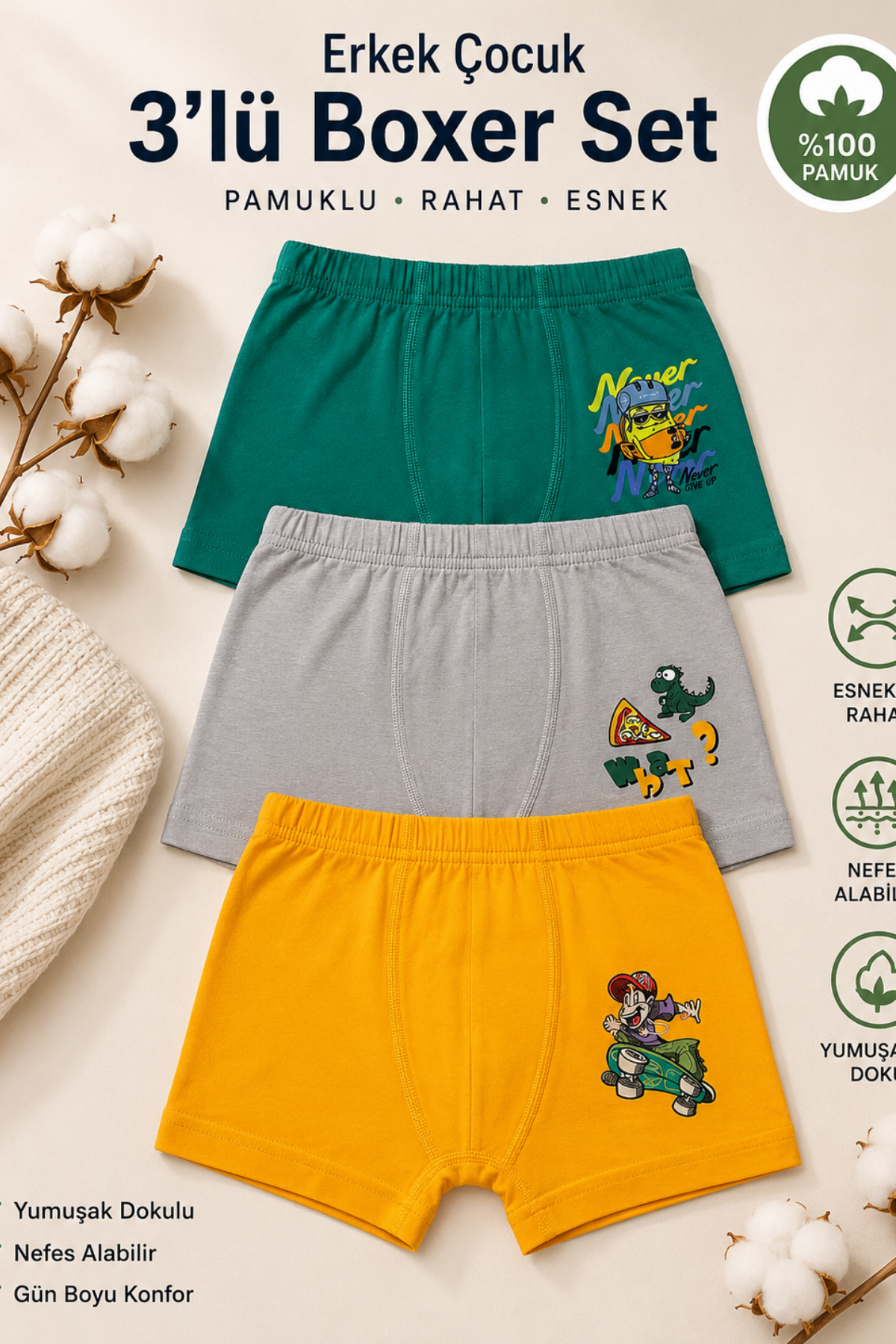 Luxxa Erkek Çocuk 3'lü Boxer Set- Asorti (3-12 yaş aralığı)