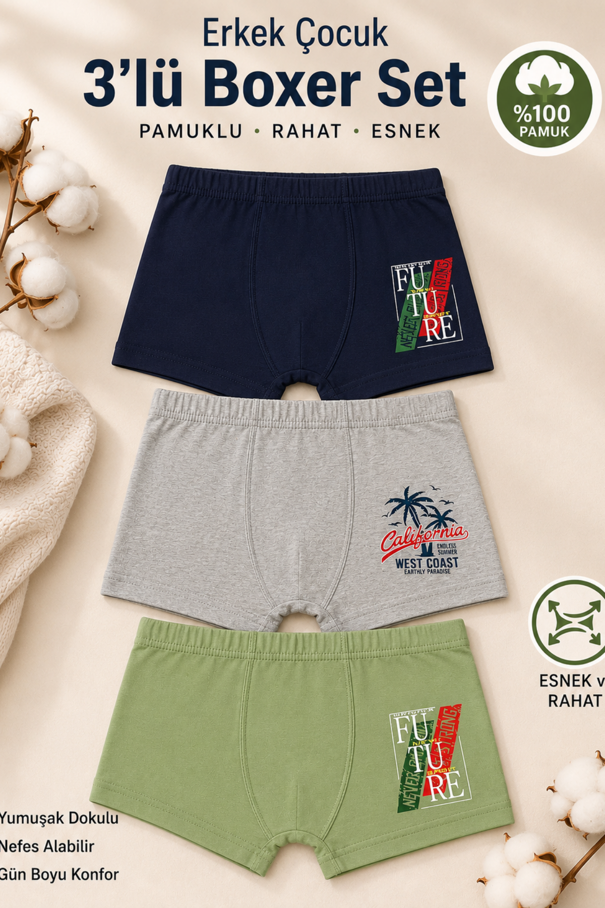 Luxxa Erkek Çocuk 3'lü Boxer Set- Asorti (3-12 yaş aralığı)