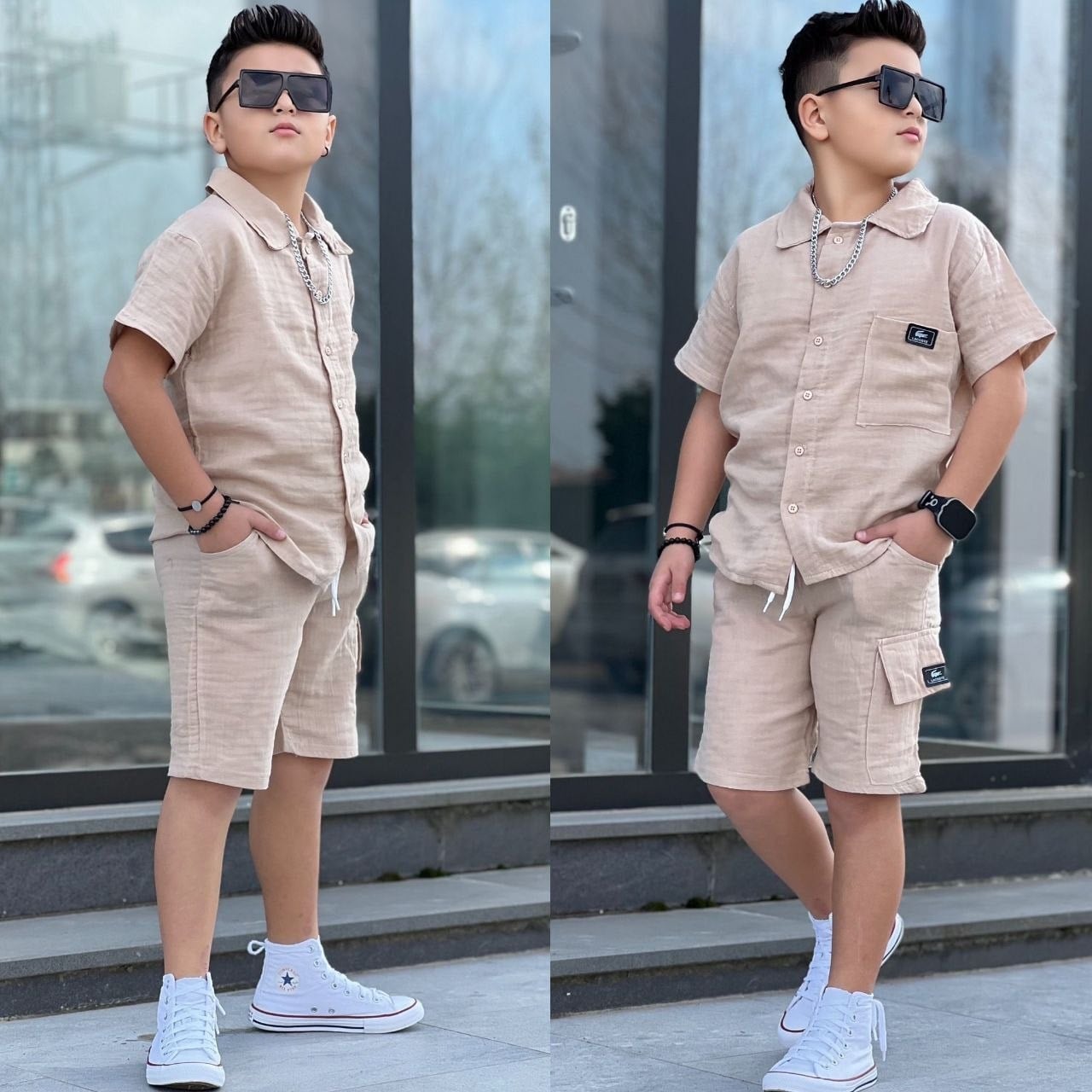 Marka Detay Müslin Takım - Bej (8-16Yaş)