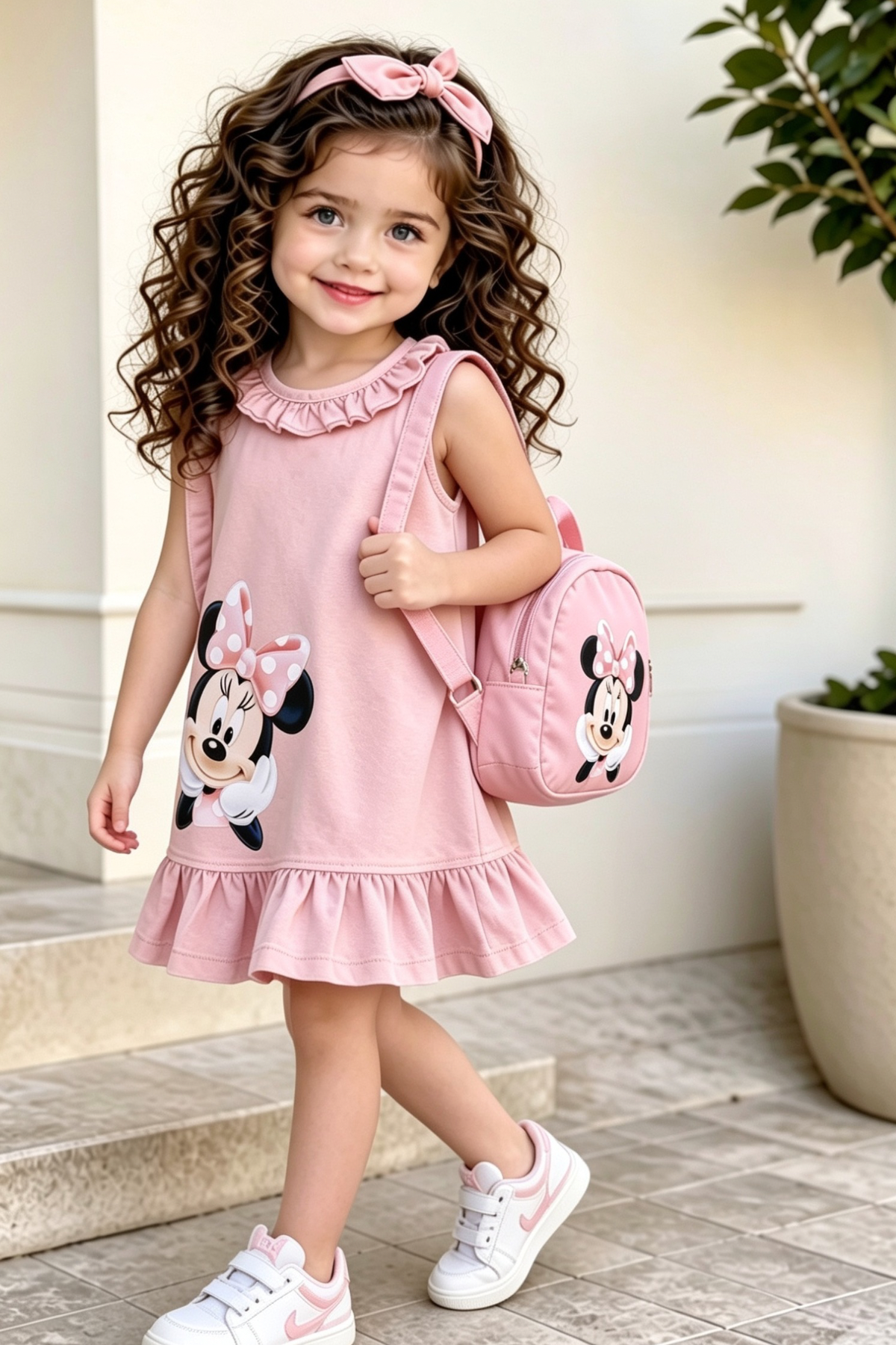 Minnie Çantalı  Elbise Pembe -(2-9yaş)