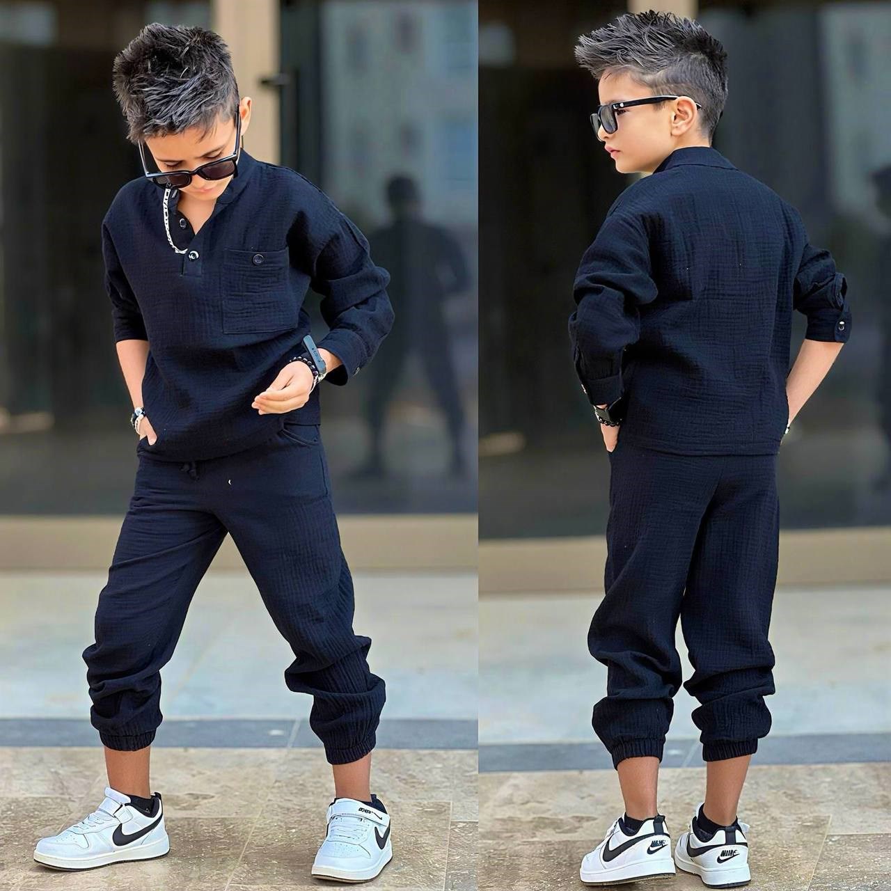 Müslin 2 li Takım Cepli -Siyah (5-12 yaş aralığı)