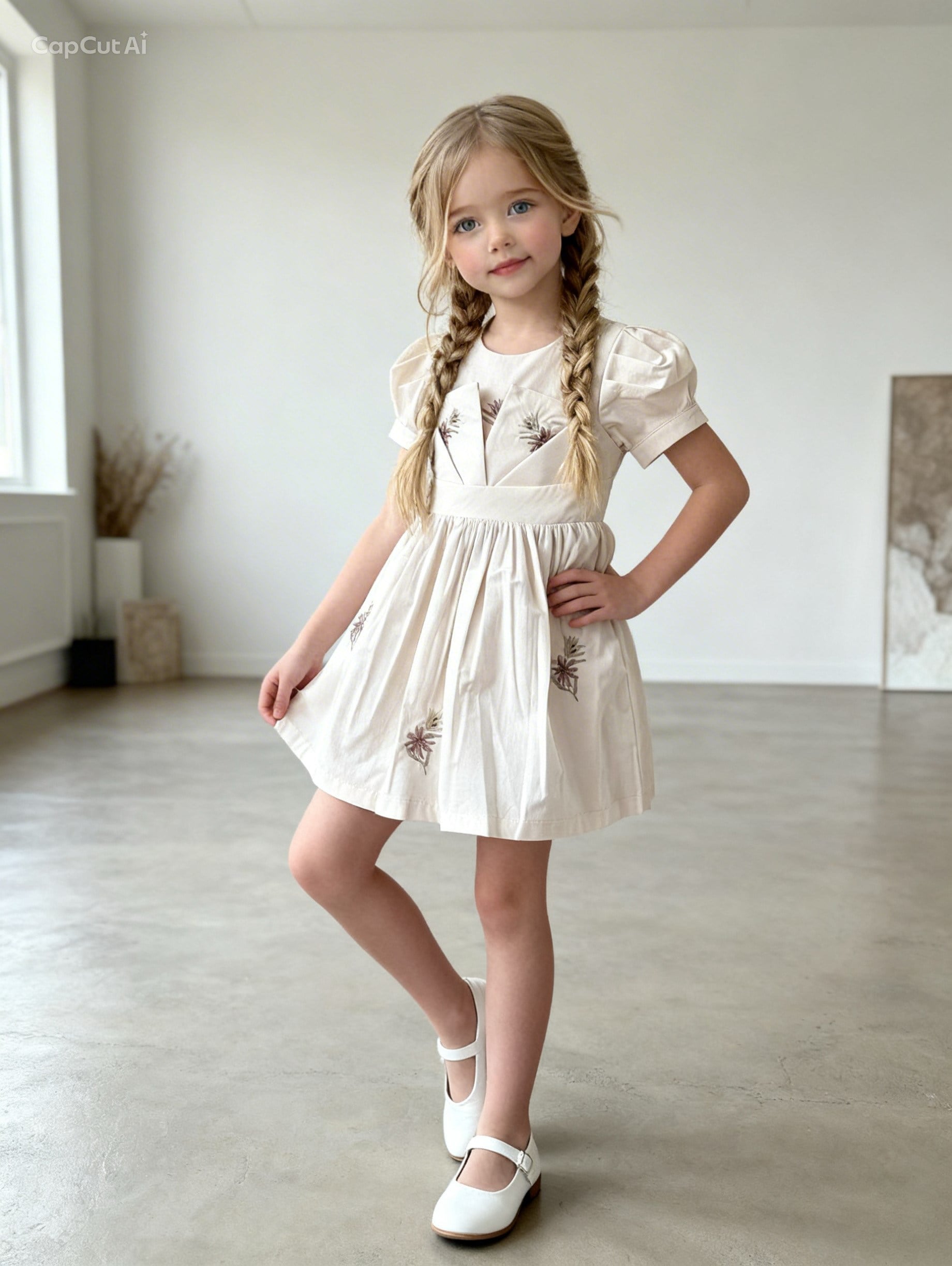 Oliva Astarlı Elbise - Krem (4yaş-8 yaş)