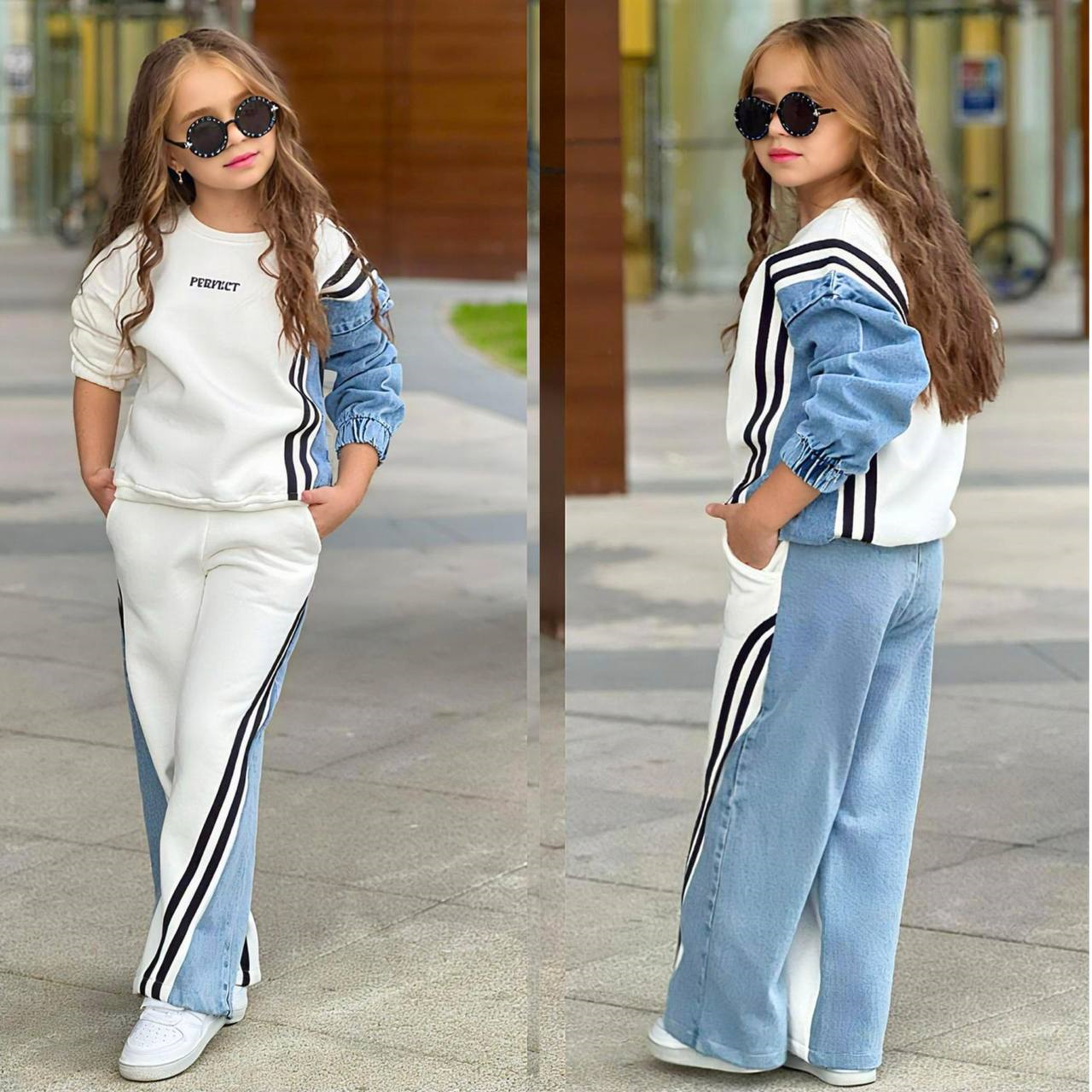 Perfect Jean Şeritli Takım -Beyaz (5-14 yaş)