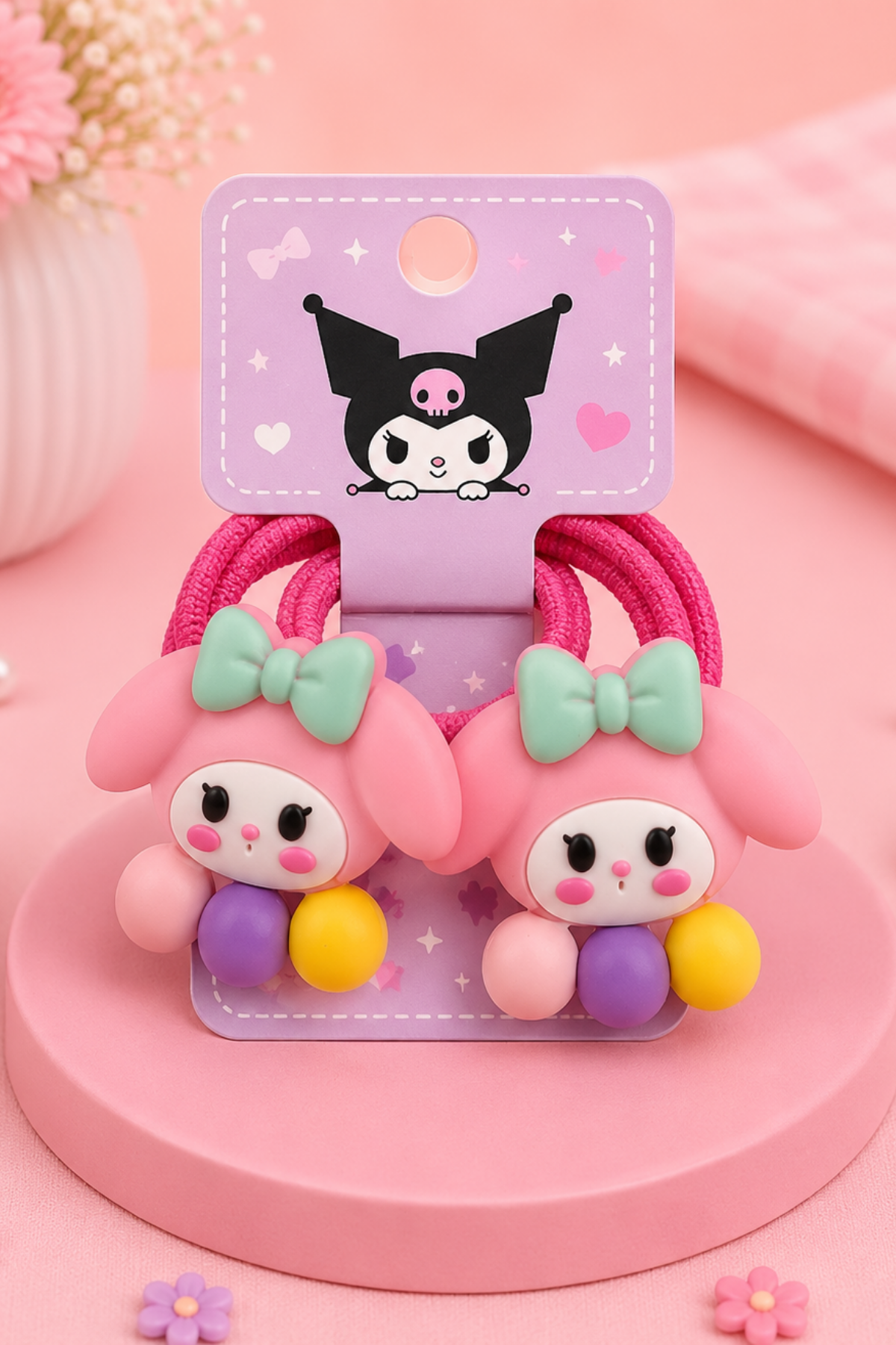 Sevimli Tavşan 2'li Lastik Toka Seti -Pembe