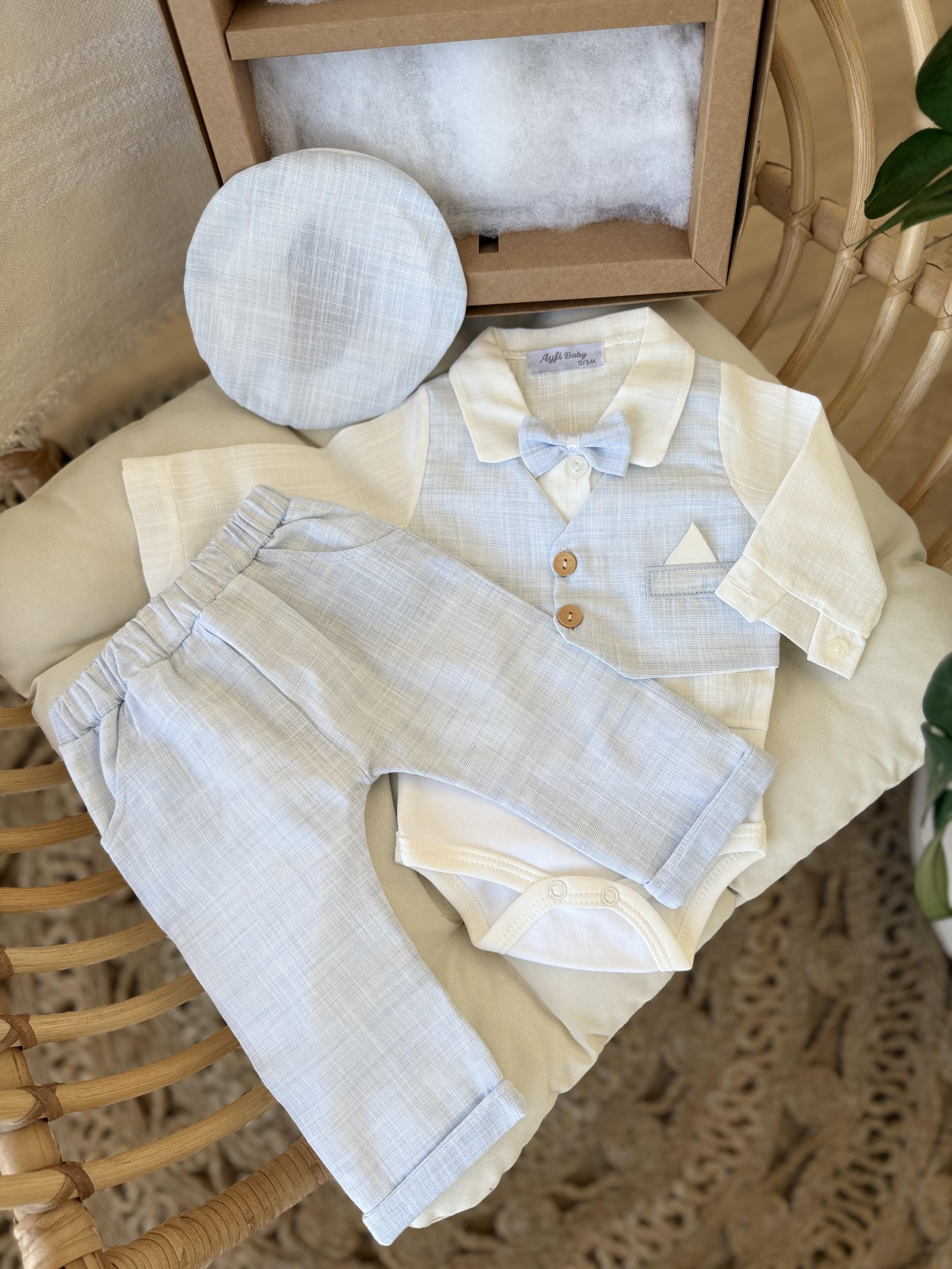 Smokin Takımı Mavi İki Düğmeli (0-3ay)