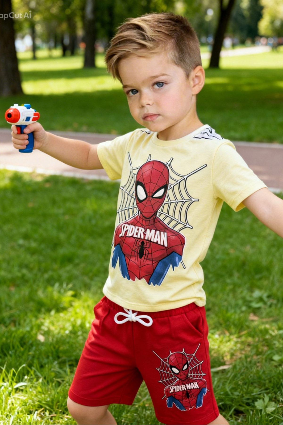Spiderman Kırmızı Şortlu Takım - Bej (2-10Yaş)