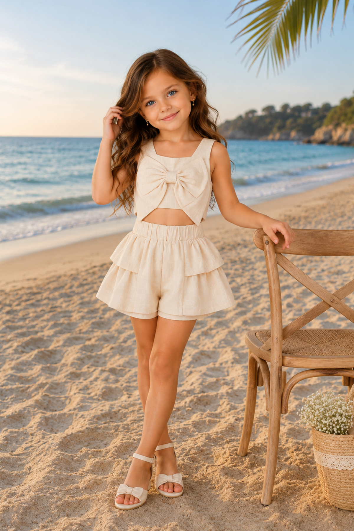 Summer Breeze Keten Şortlu Takım - Bej (2-8yaş)