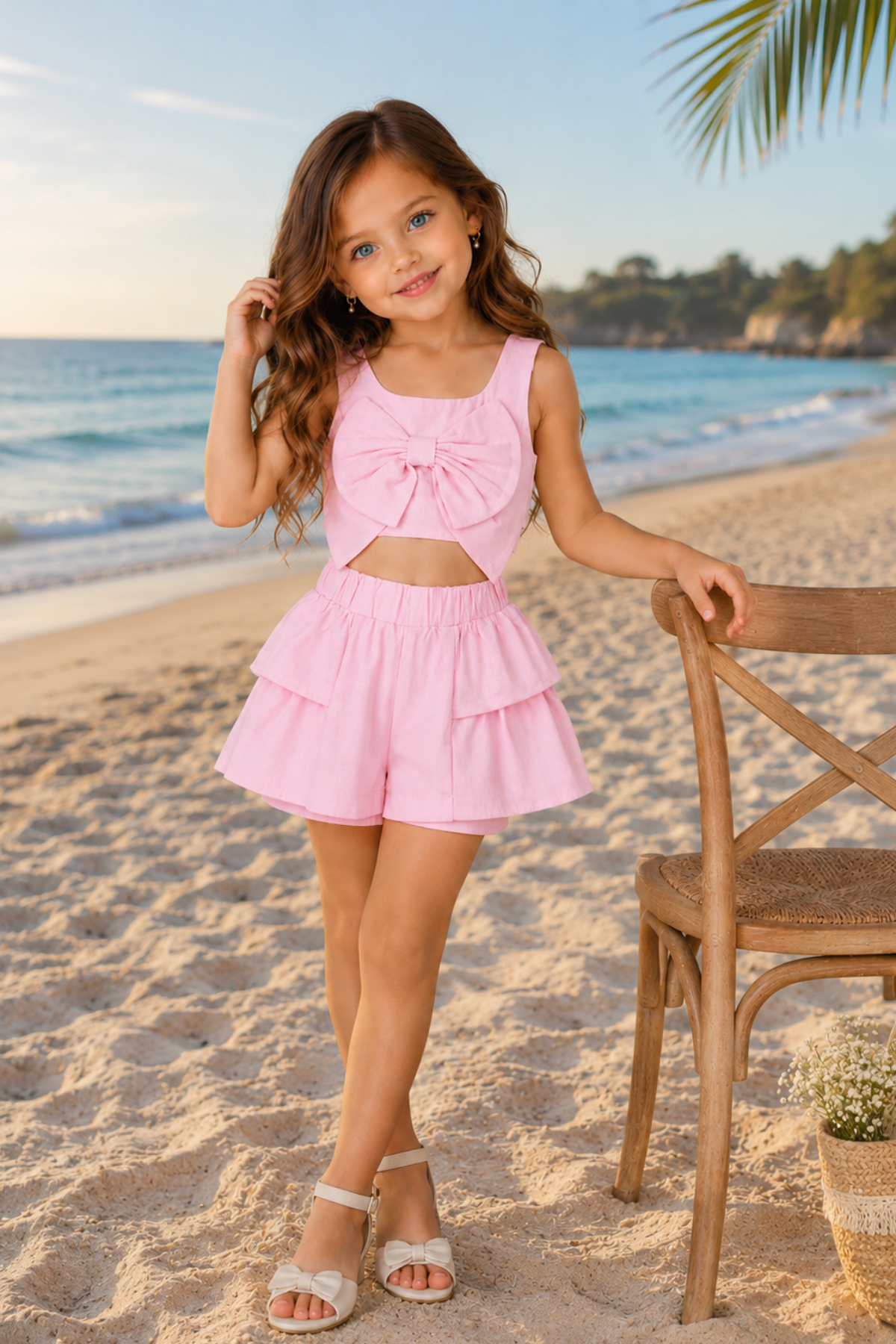 Summer Breeze Keten Şortlu Takım - Soft Pembe (2-8yaş)