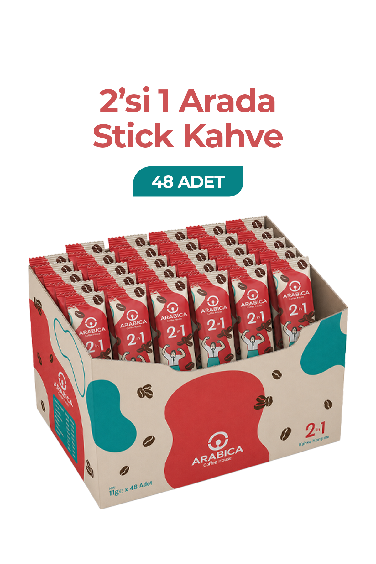 Arabica Coffee House 2'si 1 Arada Nitelikli Stick Kahve 11 gr x 48 Adet - Şekersiz & Yoğun Gövdeli