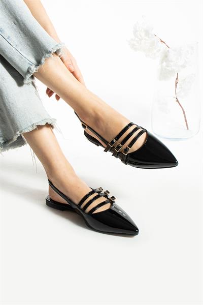 Ella Siyah Rugan Kemer Toka Detay