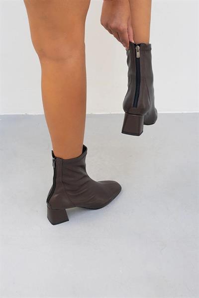 Emma Streç Küt Burun Kadın Topuklu Bot Kahve