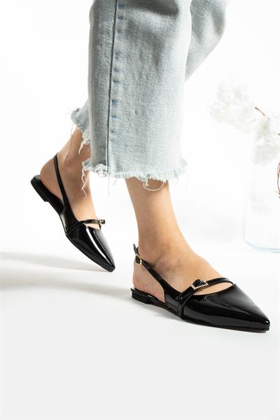 Mila Siyah Rugan Taşlı Toka Detay Kadın Babet