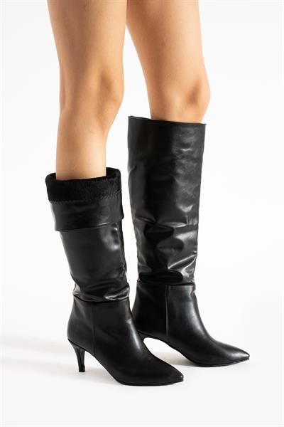 Rosa Siyah Körüklü İnce Topuklu Sivri Burun Kadın Çizme