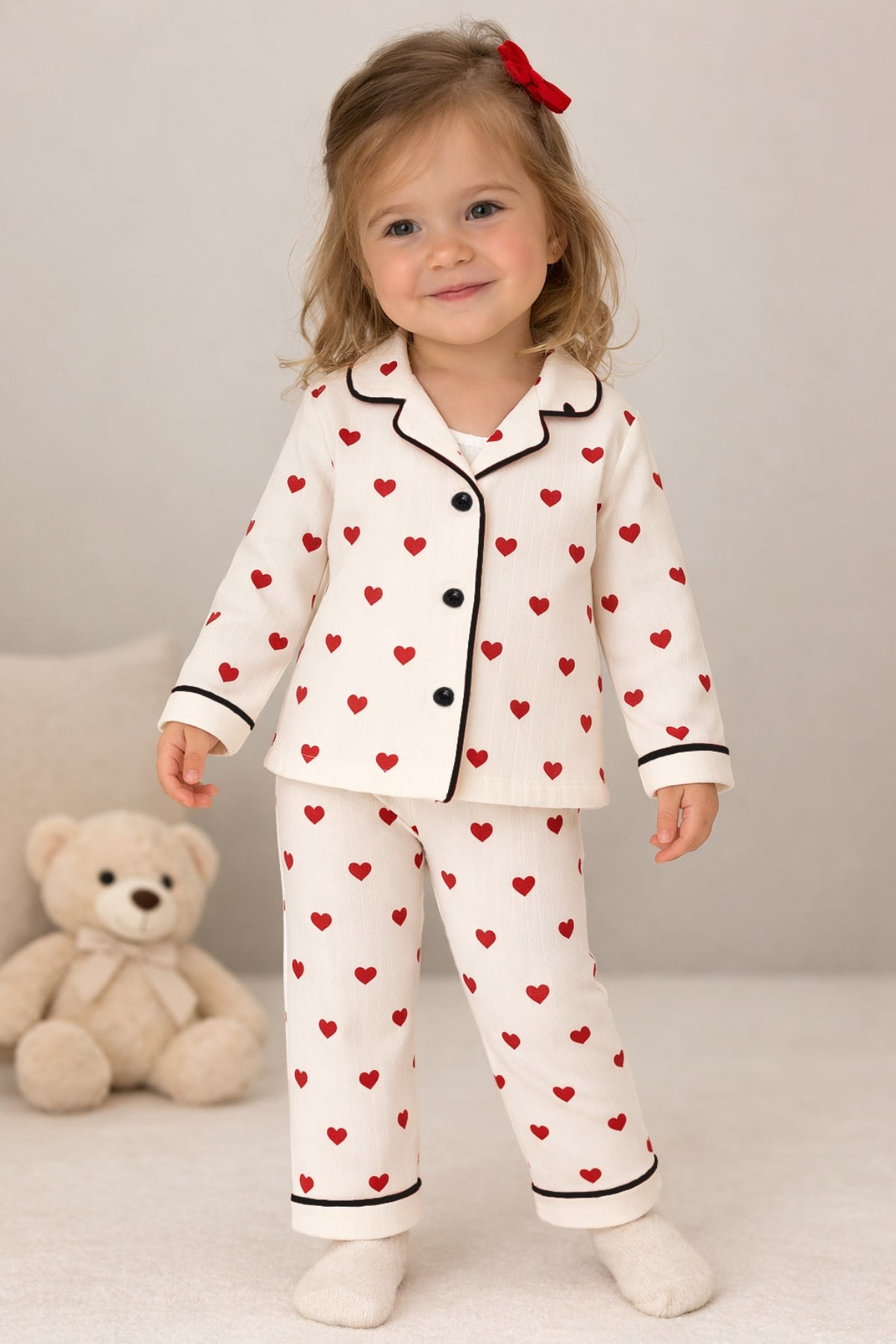 Kalpli Kız Bebek Alt Üst 2'li Pijama Takım- Siyah Beyaz