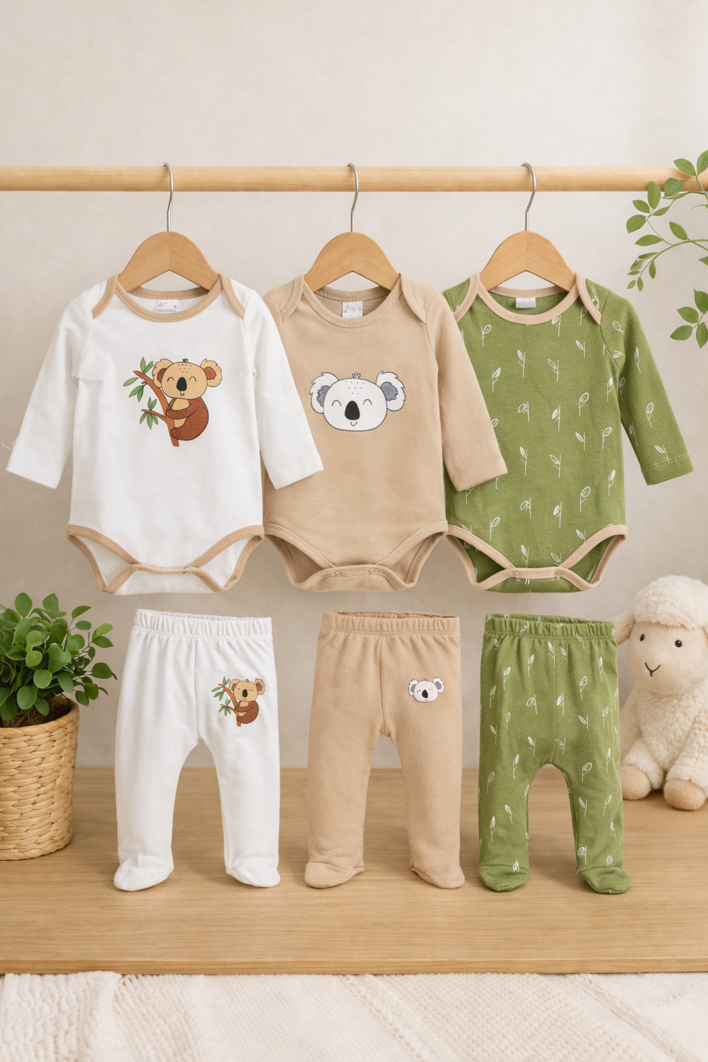 Koala Görselli Bebek 6'lı Alt Üst Takım Seti Çok Renkli