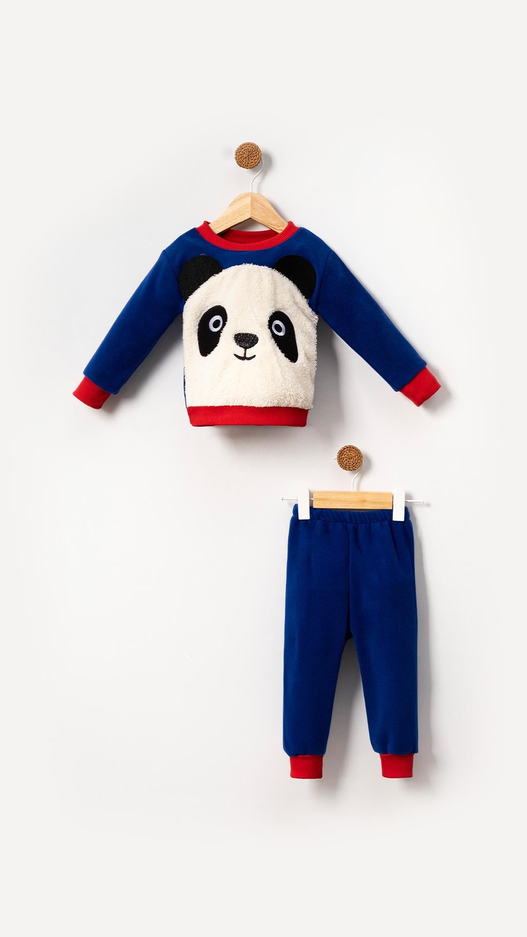 Panda Görselli Bebek & Çocuk Polar Kışlık Alt Üst Takım-Mavi