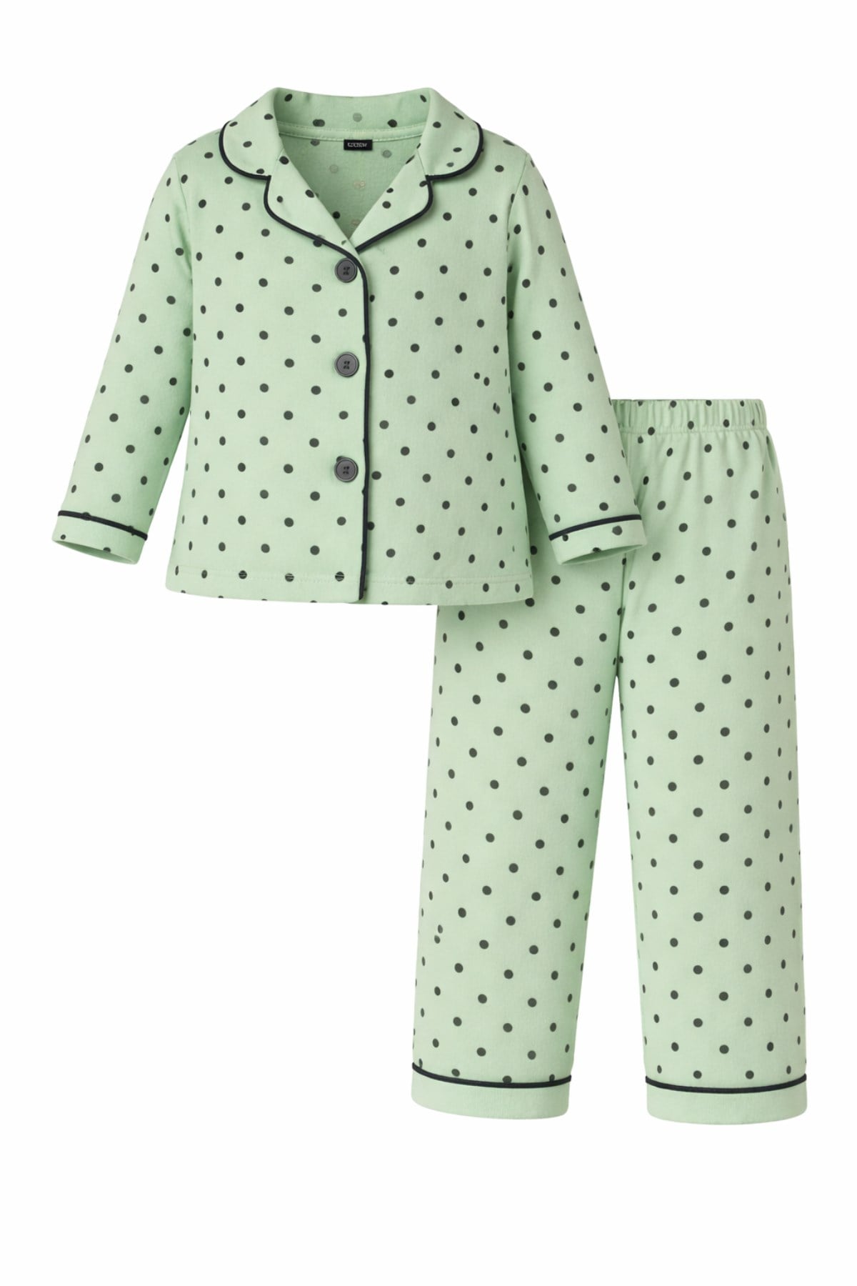 Puantiye Desenli Kız Bebek Çocuk Alt Üst 2'li Pijama Takım-Yeşil