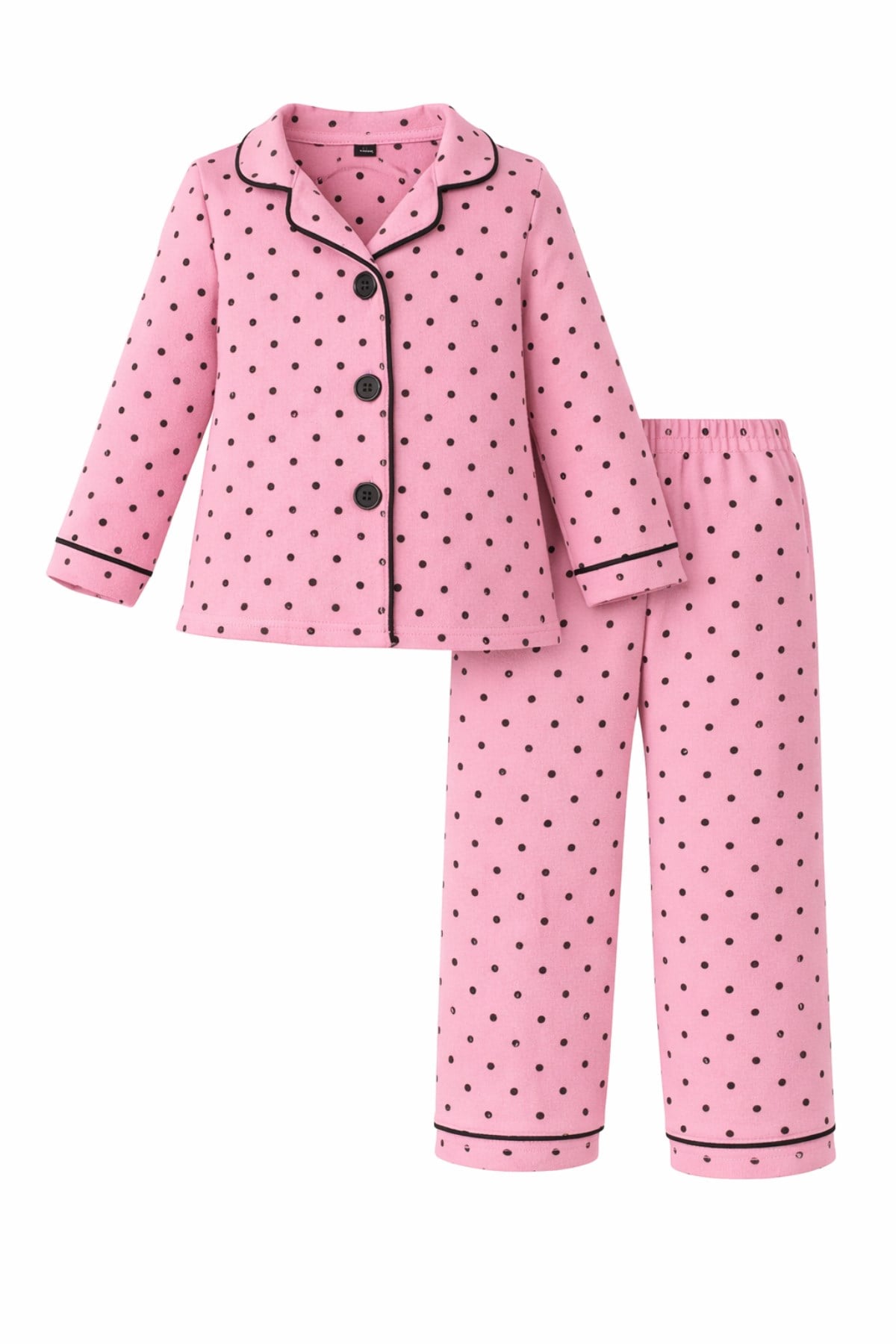 Puantiye Desenli Kız Bebek Çocuk Alt Üst 2'li Pijama Takım-Pembe