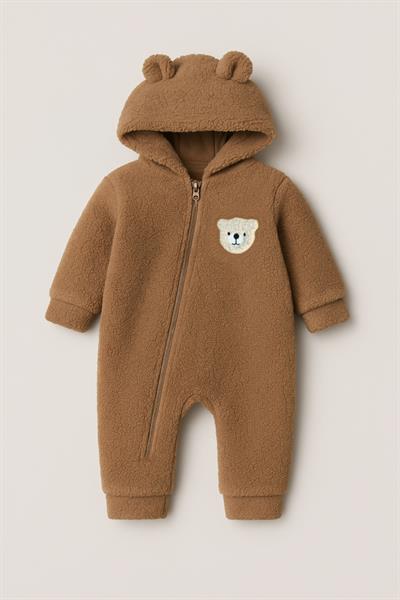 Ayıcık Figürlü Fermuarlı Peluş Bebek Çocuk Uyku Tulumu Welsoft-Kahverengi