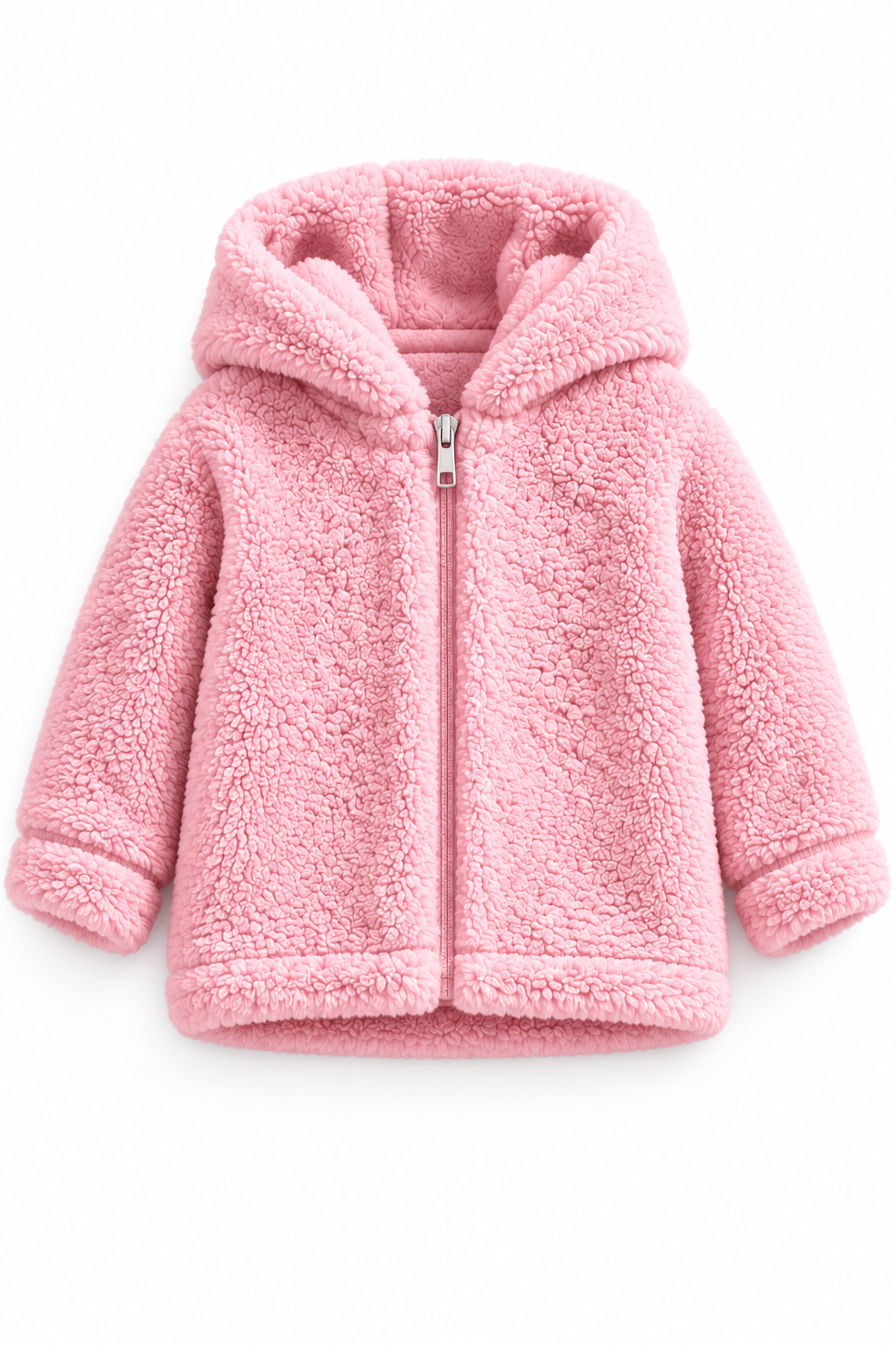 Bebek Çocuk Fermuarlı Kapüşonlu Peluş Welsoft Kışlık Hırka - Pembe