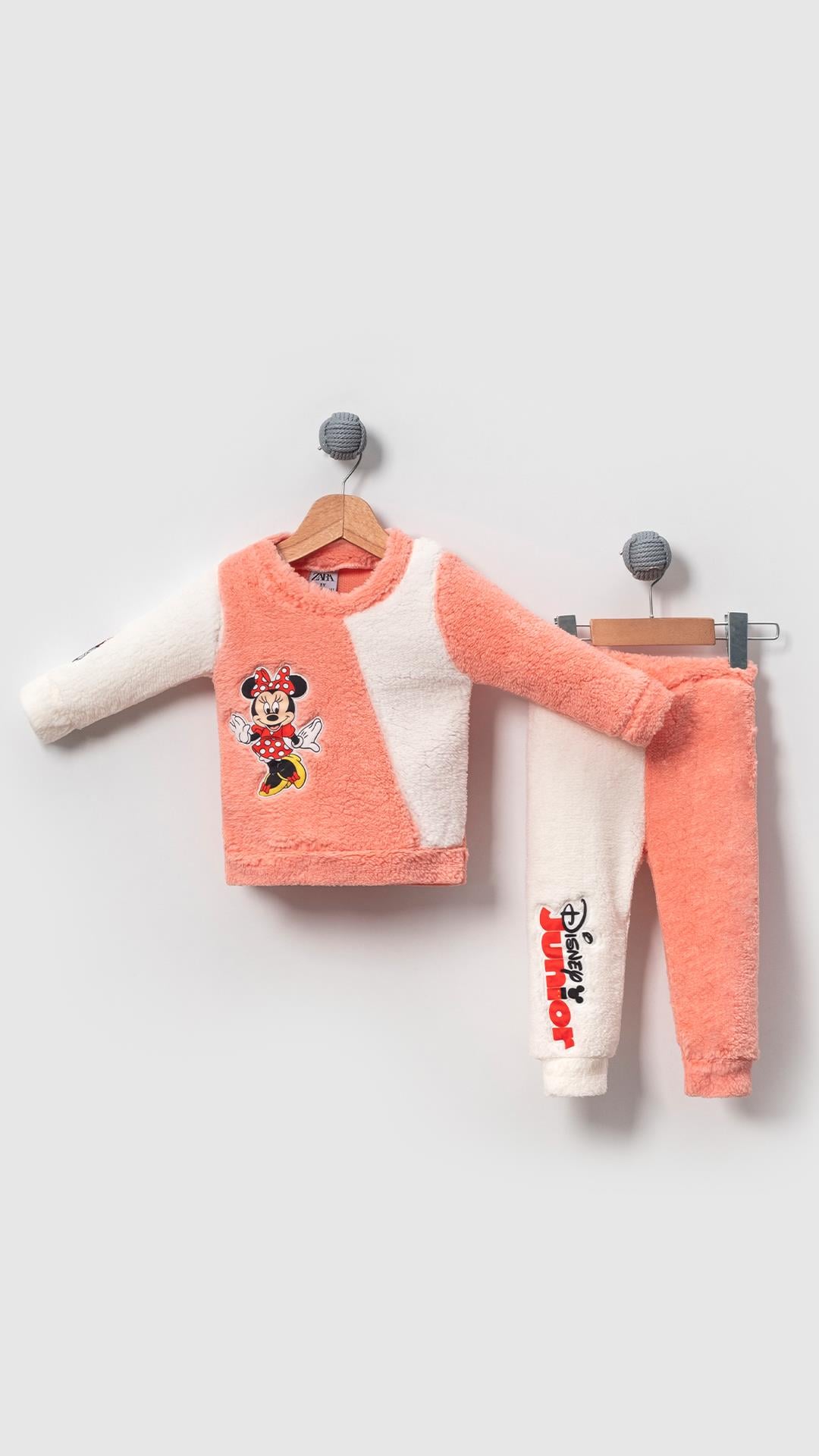Mickey Mouse Görselli Kışlık Welsoft Bebek Çocuk Alt Üst Takım-Somon