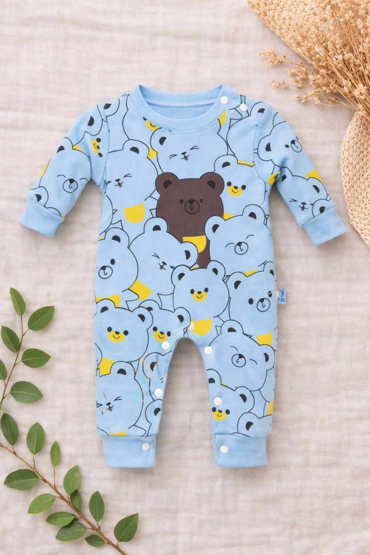 Sevimli Ayılar Görselli Bebek Tulum Mavi