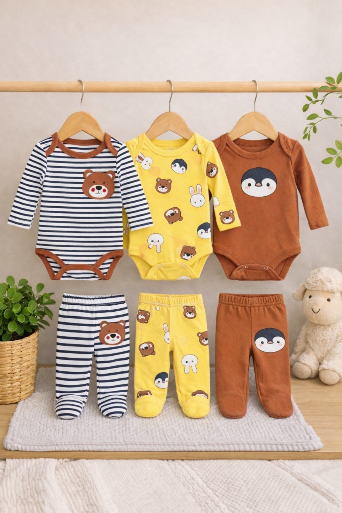 Sevimli Panda Desenli 6'lı Bebek Alt Üst Takım Çok Renkli