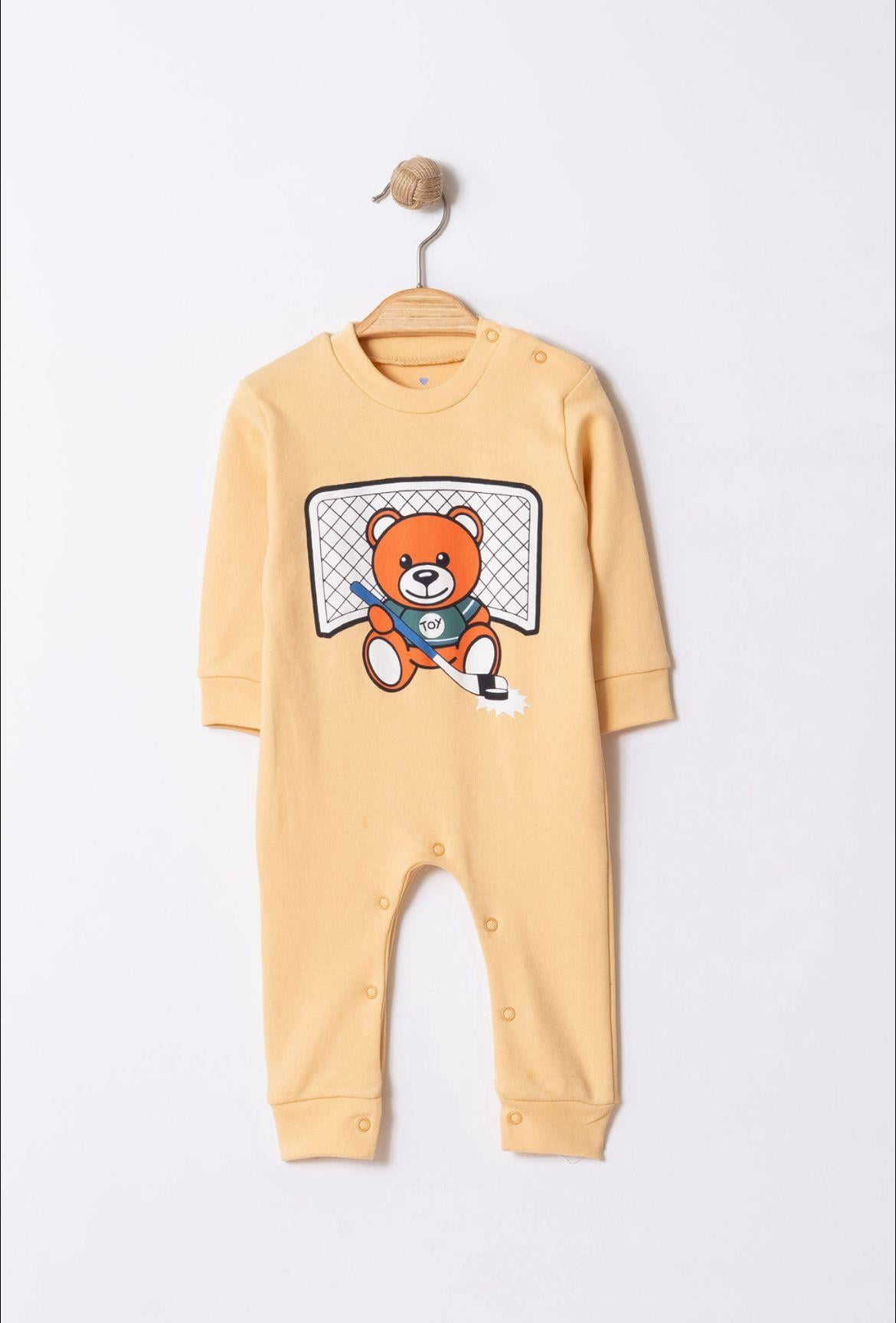 Toy Ayı Temalı Bebek Tulum Bej