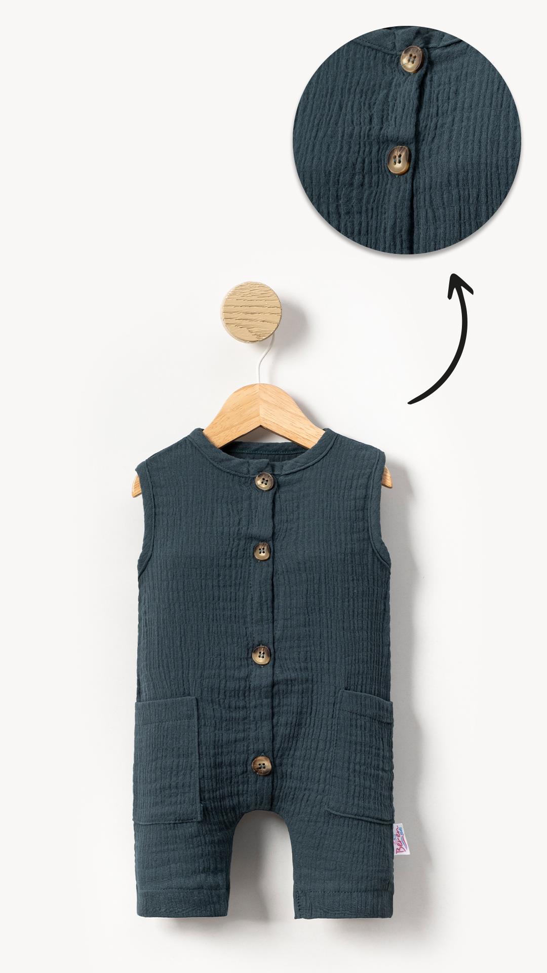 Unisex Bebek&Çocuk %100 Pamuklu Düğmeli Kolsuz Bebek Tulum-Yeşil