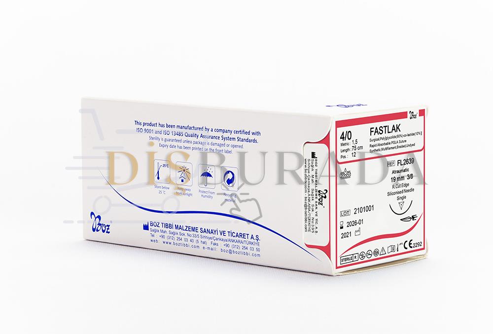 Boz - Fastlak Usp:3/0 19Mm 3/8 Aşağı Keskin 75Cm Tek İğne Ref:Fl3108