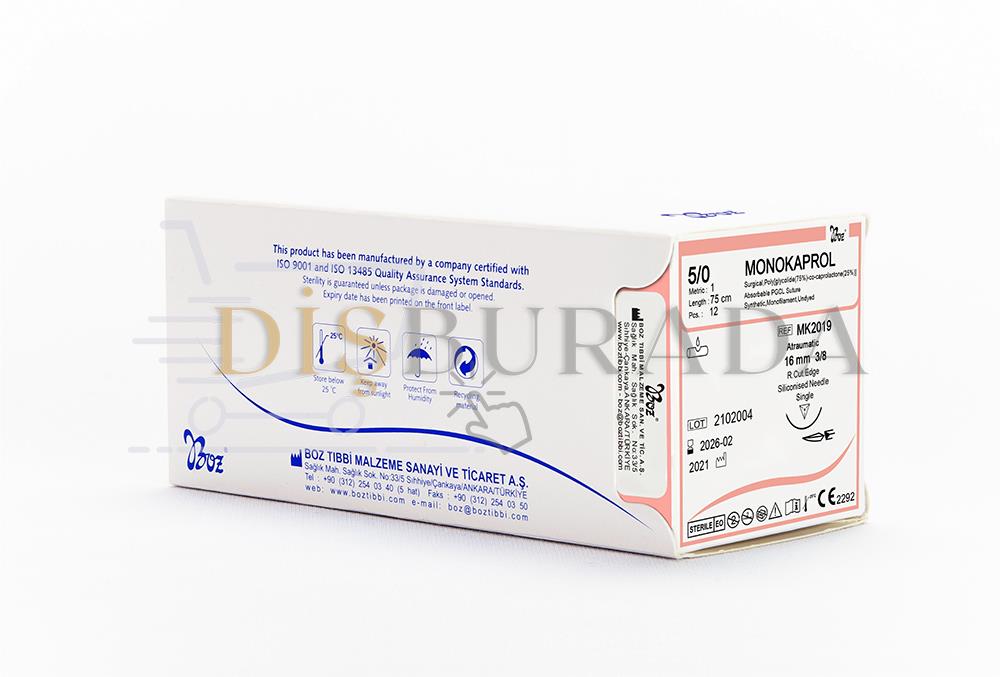Boz - Monokaprol (Eriyebilen) 3 Usp:3/0 19 Mm 3/8 Aşağı Keskin 75 Cm Tek İğne Undyed Ref:Mk3108