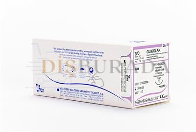 Boz - Glıkolak (Eriyebilen) 3 Usp:2/0 26 Mm 3/8 Aşağı Keskin 75 Cm Tek İğne Vıolet Ref:Gl3822