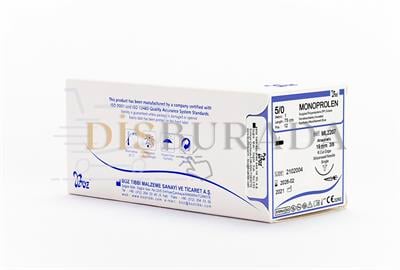 Boz - Monoprolen (Polypropilen-Pp) Usp:4/0 19Mm 3/8 Aşağı Keskin 75Cm Tek İğne Mavi Ref:Ml2642