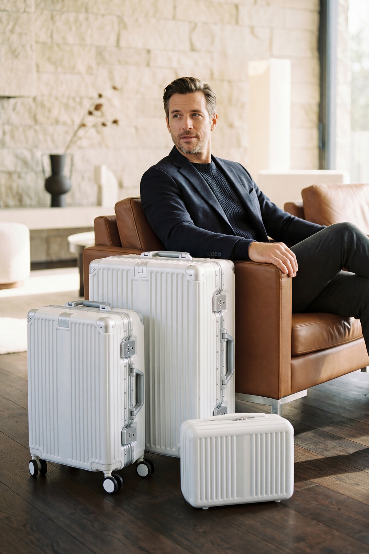 Joya PC Policarbon 3'lü Valiz Seti (Kabin Orta ve Makyaj) Beyaz