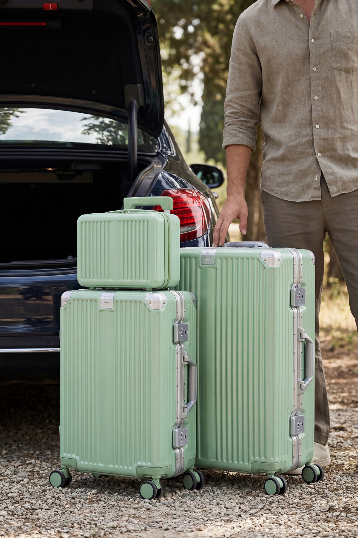 Joya PC Policarbon 3'lü Valiz Seti (Kabin Orta ve Makyaj) Yeşil