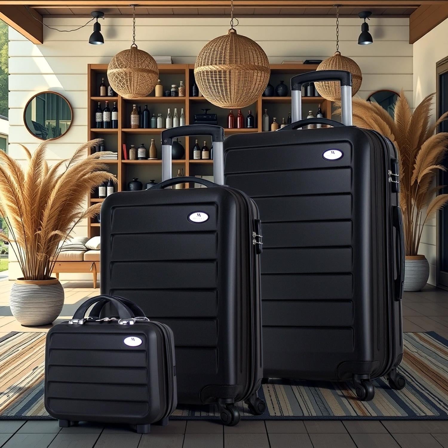 My Valice Ruby Abs Kabin Orta ve Makyaj Boy Siyah 3'lü Valiz Seti