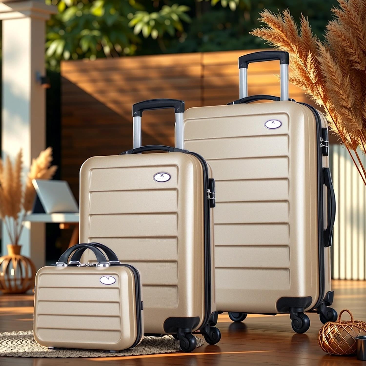 My Valice Ruby Abs Kabin Orta ve Makyaj Boy Gold 3'lü Valiz Seti